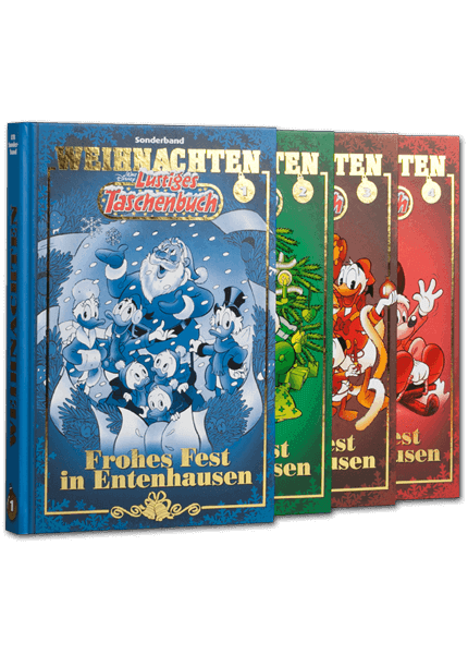 Lustiges Taschenbuch Weihnachten Nr. 1 - 4 + Sammelschuber
